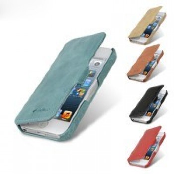 Кожаный винтажный чехол горизонтальная книжка с крепежной застежкой для Apple Iphone 5/5s/SE