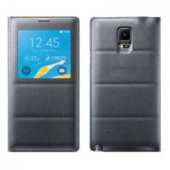 Оригинальный встраиваемый кожаный чехол смарт флип с окном вызова на пластиковой основе для Samsung Galaxy Note 4 Серый