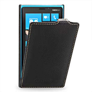Чехол для Nokia Lumia 920 кожаный (нат. кожа) книжка вертикальная Черный
