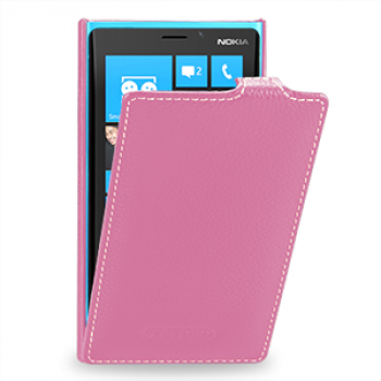 Чехол для Nokia Lumia 920 кожаный (нат. кожа) книжка вертикальная Розовый