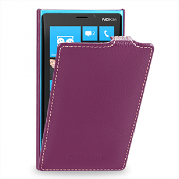 Чехол для Nokia Lumia 920 кожаный (нат. кожа) книжка вертикальная Фиолетовый