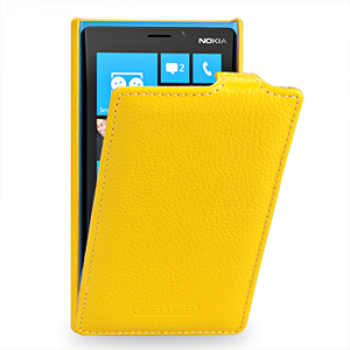 Чехол для Nokia Lumia 920 кожаный (нат. кожа) книжка вертикальная Желтый