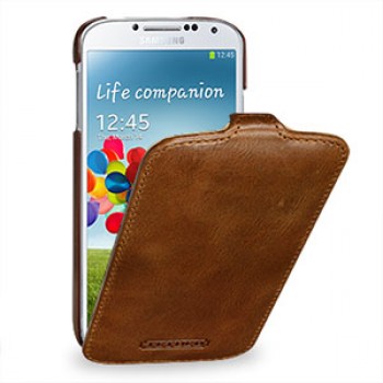 Кожаный эксклюзивный чехол ручной работы (цельная телячья кожа) для Samsung Galaxy S4 коричневый