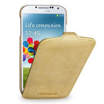 Кожаный эксклюзивный чехол ручной работы (винтажная кожа) для Samsung Galaxy S4 бежевый
