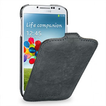 Кожаный эксклюзивный чехол ручной работы (винтажная кожа) для Samsung Galaxy S4 серый