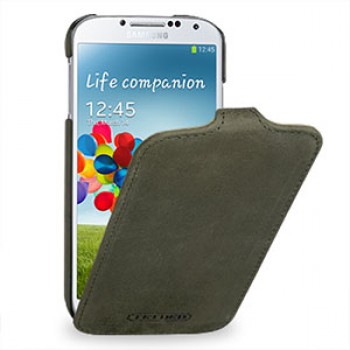 Кожаный эксклюзивный чехол ручной работы (винтажная кожа) для Samsung Galaxy S4 зеленый