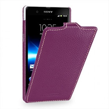 Кожаный чехол вертикальная книжка (нат. кожа) для Sony Xperia Z Фиолетовый