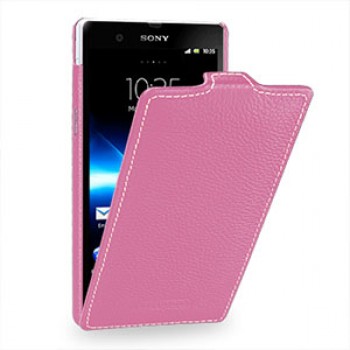 Кожаный чехол вертикальная книжка (нат. кожа) для Sony Xperia Z Розовый