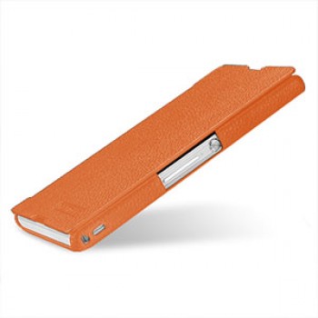 Кожаный чехол горизонтальная книжка (нат. кожа) для Sony Xperia Z Оранжевый
