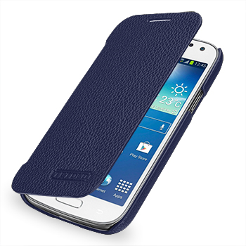 Кожаный чехол книжка горизонтальная (нат. кожа) для Samsung Galaxy S4 Mini синяя