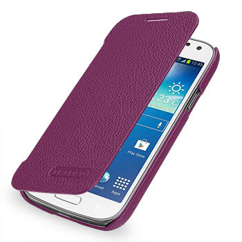 Кожаный чехол книжка горизонтальная (нат. кожа) для Samsung Galaxy S4 Mini фиолетовая