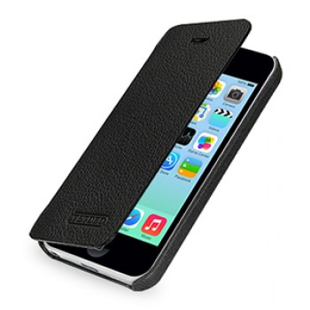 Кожаный чехол книжка горизонтальная (нат. кожа) для Iphone 5c черная