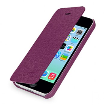Кожаный чехол книжка горизонтальная (нат. кожа) для Iphone 5c фиолетовая