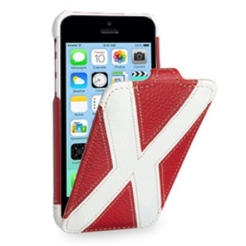 Кожаный премиум чехол книжка вертикальная (2 вида нат. кожи) серия X Style для Iphone 5c красная/белая
