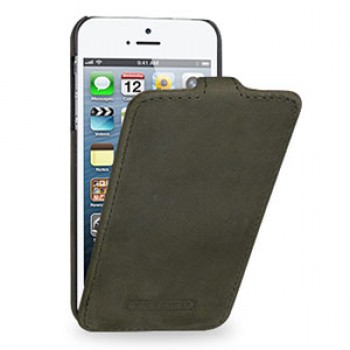 Кожаный чехол книжка вертикальная (винтажная кожа) для Iphone 5s/SE