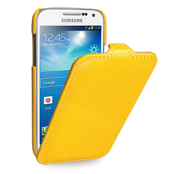 Вертикальная книжка (нат. кожа) для Samsung Galaxy S4 Mini желтая