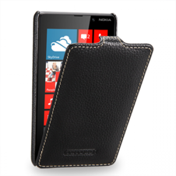 Чехол кожаный книжка вертикальная (нат. кожа) для Nokia Lumia 820 Черный
