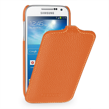 Вертикальная книжка (нат. кожа) для Samsung Galaxy S4 Mini оранжевая