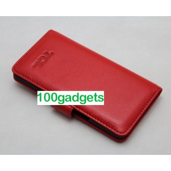 Кожаный чехол портмоне (нат. кожа) для Alcatel One Touch Idol X Красный