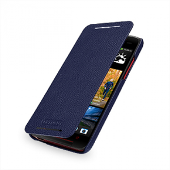 Кожаный чехол книжка горизонтальная (нат. кожа) для HTC Butterfly S Синий