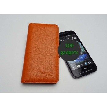 Кожаный чехол портмоне (нат. кожа) для HTC Desire 600 Оранжевый