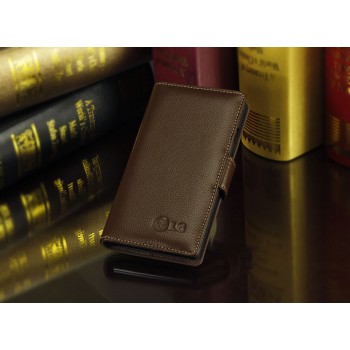 Кожаный чехол портмоне (нат. кожа) для LG Optimus G2 Коричневый