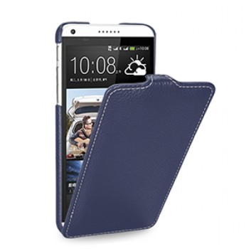 Кожаный чехол книжка вертикальная (нат. кожа) для HTC Desire 816 синяя