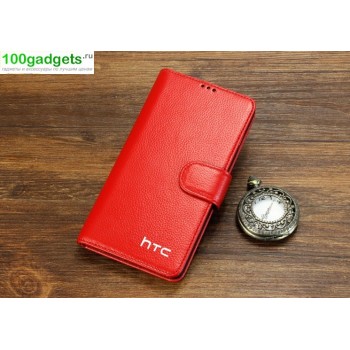 Кожаный чехол портмоне (нат. кожа) для HTC Desire 816 Красный