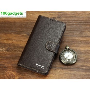Кожаный чехол портмоне (нат. кожа крокодила) для HTC Desire 816 Коричневый