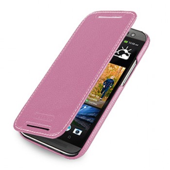 Кожаный чехол книжка горизонтальная (нат. кожа) для HTC One 2 розовая