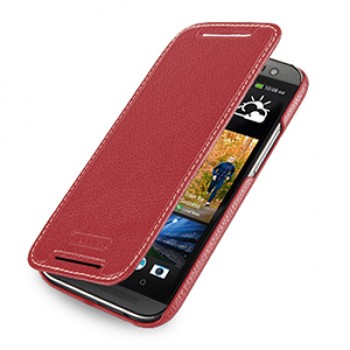 Кожаный чехол книжка горизонтальная (нат. кожа) для HTC One 2 красная