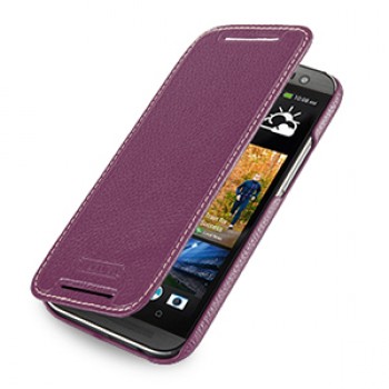 Кожаный чехол книжка горизонтальная (нат. кожа) для HTC One 2 фиолетовая