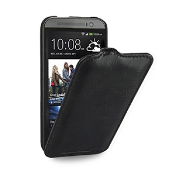 Эксклюзивный кожаный чехол книжка вертикальная (вощеная нат. кожа) для HTC One 2 черная