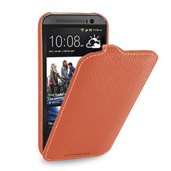 Кожаный чехол книжка вертикальная (нат. кожа) для HTC One 2 оранжевая