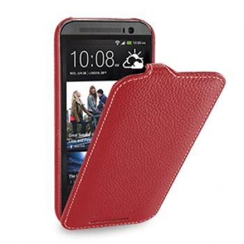 Кожаный чехол книжка вертикальная (нат. кожа) для HTC One 2 красная