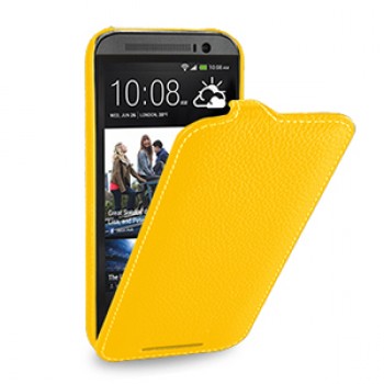 Кожаный чехол книжка вертикальная (нат. кожа) для HTC One 2 желтая