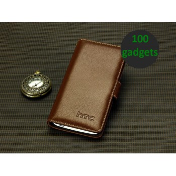 Кожаный чехол портмоне (нат. кожа) для HTC One Max Коричневый