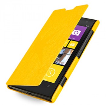 Кожаный чехол книжка горизонтальная (нат. кожа) серия Compass для Nokia Lumia 1020 Желтый