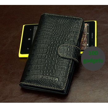 Кожаный чехол портмоне (нат. кожа крокодила) для Nokia Lumia 1020 Черный