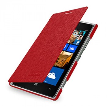 Кожаный чехол горизонтальная книжка (нат. кожа) для Nokia Lumia 925 Красный