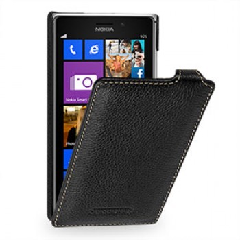 Кожаный чехол вертикальная книжка (нат. кожа) для Nokia Lumia 925 Черный