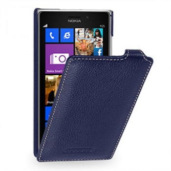 Кожаный чехол вертикальная книжка (нат. кожа) для Nokia Lumia 925 Синий