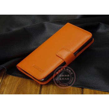Кожаный чехол портмоне (нат. кожа) для Samsung Galaxy Mega 6.3 GT-I9200 Оранжевый