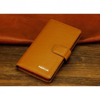 Кожаный чехол горизонтальная книжка (нат. кожа) с крепежной застежкой для Nokia Lumia 1320 Бежевый