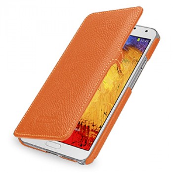 Кожаный чехол книжка горизонтальная (нат. кожа) для Galaxy Note 3 Оранжевый