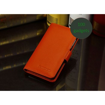 Кожаный чехол портмоне (нат. кожа) для Lenovo P780 Ideaphone Оранжевый