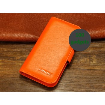Кожаный чехол портмоне (нат. кожа) для Philips W6610 Xenium Оранжевый