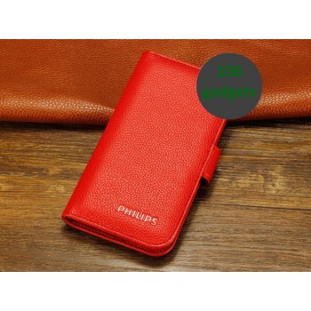 Кожаный чехол портмоне (нат. кожа) для Philips W6610 Xenium Красный