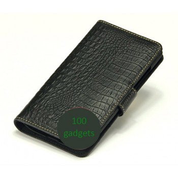 Кожаный чехол портмоне (нат. кожа крокодила) для Philips Xenium W8555 Черный