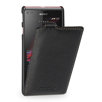 Кожаный чехол книжка(нат. кожа)  для Sony Xperia L черная
